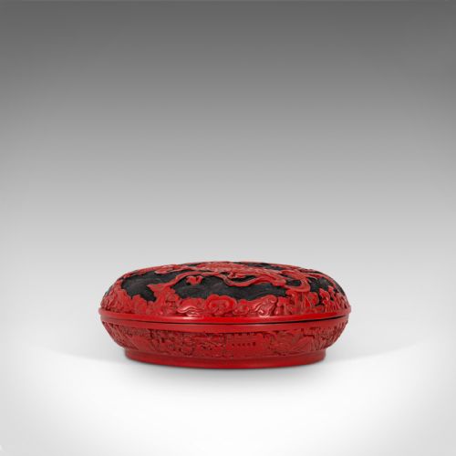 fig 1. Antique Circular Box, Chinese, Cinnabar, Decorative Tray, Qing Dynasty, C.1900