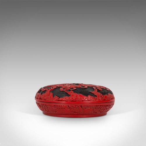fig 2. Antique Circular Box, Chinese, Cinnabar, Decorative Tray, Qing Dynasty, C.1900
