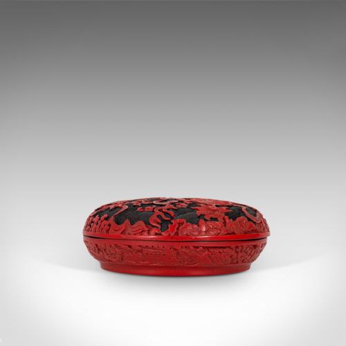 fig 3. Antique Circular Box, Chinese, Cinnabar, Decorative Tray, Qing Dynasty, C.1900