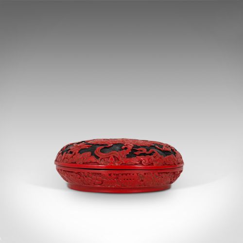 fig 4. Antique Circular Box, Chinese, Cinnabar, Decorative Tray, Qing Dynasty, C.1900