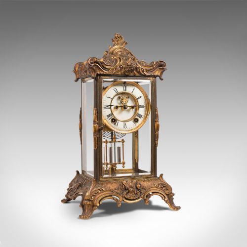 Antique Mantel Clock, French, Gilt Bronze, Ormolu, Brocot Escapement, Circa 1900