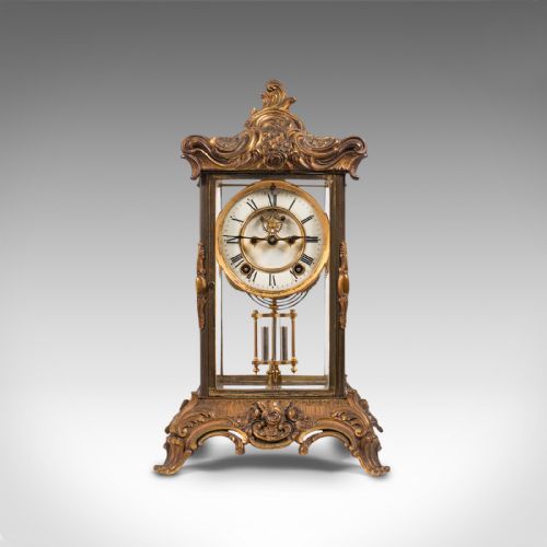 fig 1. Antique Mantel Clock, French, Gilt Bronze, Ormolu, Brocot Escapement, Circa 1900