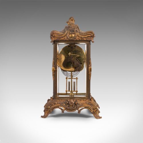 fig 4. Antique Mantel Clock, French, Gilt Bronze, Ormolu, Brocot Escapement, Circa 1900