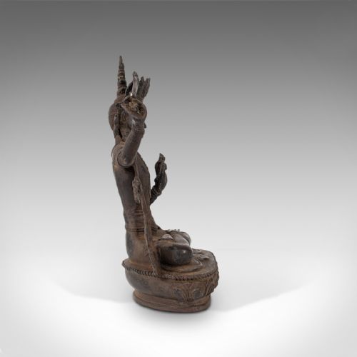 fig 3. Tall Antique Manjushri Statue, Oriental, Bronze Figure, Seated Deity, Circa 1900