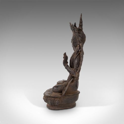 fig 4. Tall Antique Manjushri Statue, Oriental, Bronze Figure, Seated Deity, Circa 1900