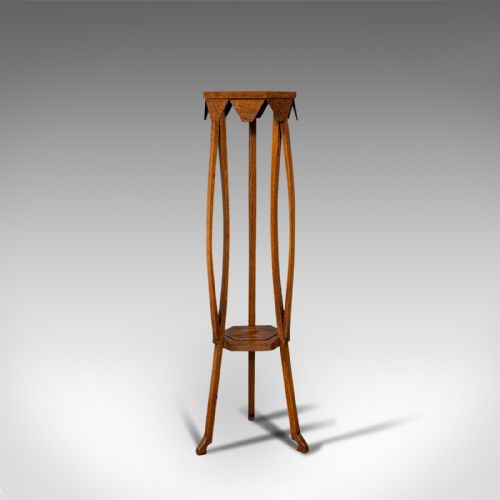 fig 1. Antique Plant Stand, English, Oak, Jardiniere, Liberty-esque, Arts and Crafts