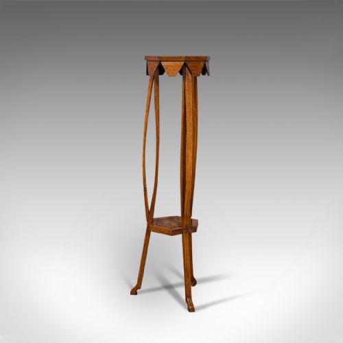 fig 3. Antique Plant Stand, English, Oak, Jardiniere, Liberty-esque, Arts and Crafts