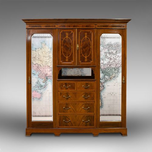 fig 1. Antique Gentleman's Triple Wardrobe, English, Mahogany, Cabinet, Victorian, 1880
