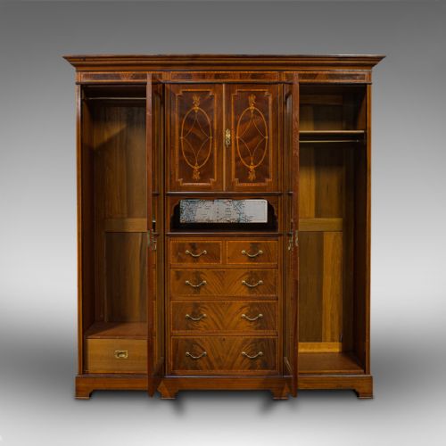 fig 2. Antique Gentleman's Triple Wardrobe, English, Mahogany, Cabinet, Victorian, 1880