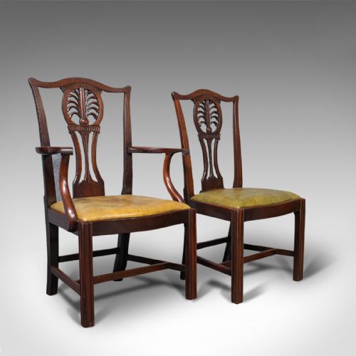 fig 5. Antique, Set of 6, Dining Chairs, English, Mahogany, Leather, Seats, Victorian