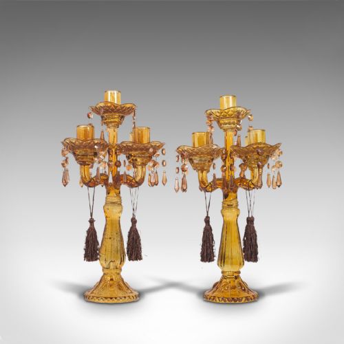 fig 1. Pair Of, Antique Candelabra, English, Glass, Candle Stand, Victorian, Circa 1890