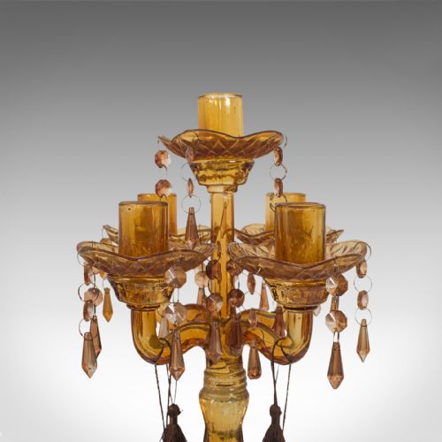 fig 4. Pair Of, Antique Candelabra, English, Glass, Candle Stand, Victorian, Circa 1890