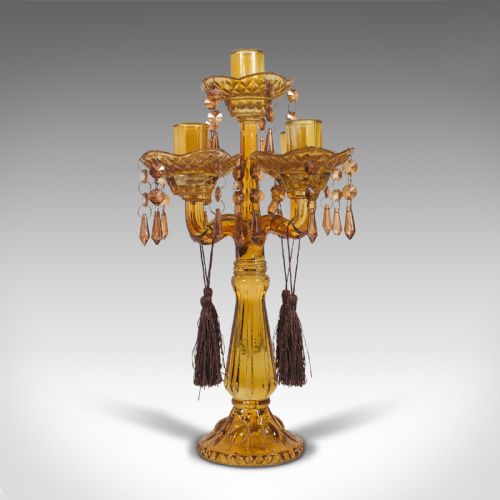 fig 5. Pair Of, Antique Candelabra, English, Glass, Candle Stand, Victorian, Circa 1890