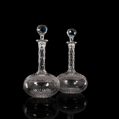 Pair Of, Antique Decanters, English, Glass, Spirit Vessel, Victorian, Circa 1900
