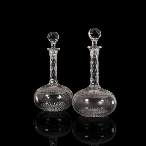 fig 2. Pair Of, Antique Decanters, English, Glass, Spirit Vessel, Victorian, Circa 1900