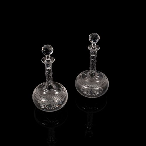 fig 3. Pair Of, Antique Decanters, English, Glass, Spirit Vessel, Victorian, Circa 1900