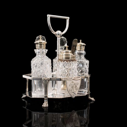 Antique Condiment Serving Set, English, Silver Plate, Table, Ashbury, Edwardian