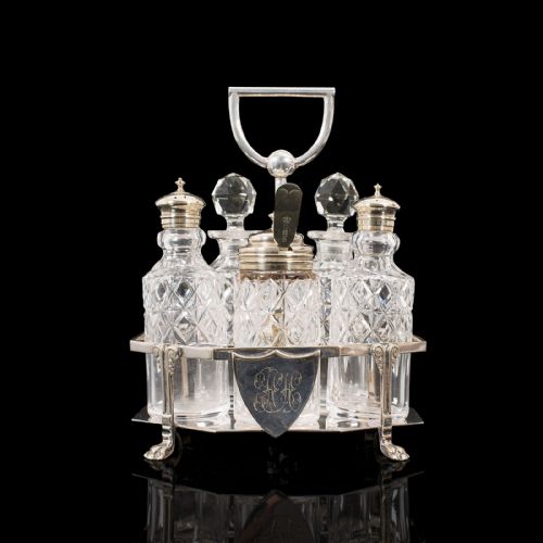 fig 1. Antique Condiment Serving Set, English, Silver Plate, Table, Ashbury, Edwardian