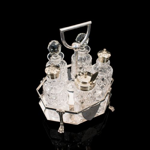fig 2. Antique Condiment Serving Set, English, Silver Plate, Table, Ashbury, Edwardian