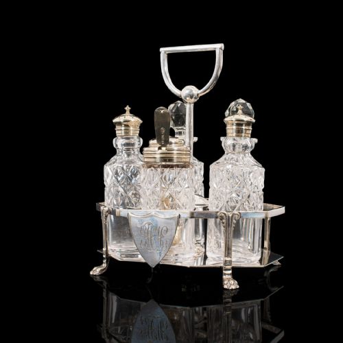 fig 3. Antique Condiment Serving Set, English, Silver Plate, Table, Ashbury, Edwardian