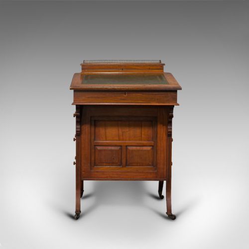 fig 1. Antique Davenport, English, Walnut, Bird's Eye Maple, Writing Desk, Victorian