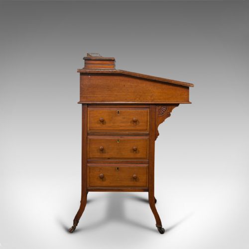 fig 2. Antique Davenport, English, Walnut, Bird's Eye Maple, Writing Desk, Victorian