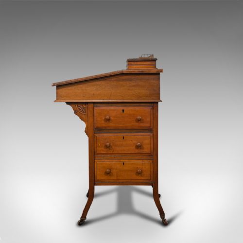 fig 3. Antique Davenport, English, Walnut, Bird's Eye Maple, Writing Desk, Victorian