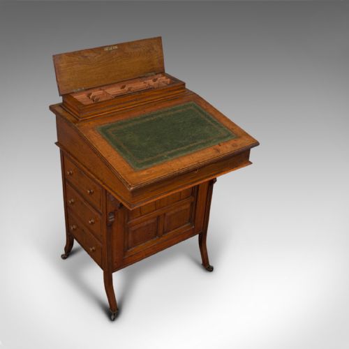fig 5. Antique Davenport, English, Walnut, Bird's Eye Maple, Writing Desk, Victorian