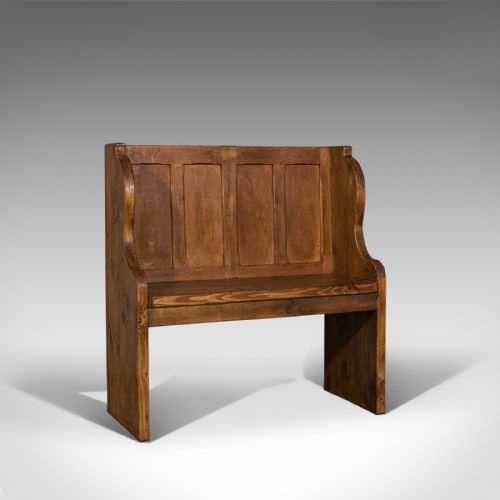 Antique Two Seat Settle, English, Oak, Pine, Ecclesiastic, Pew, Bench, Victorian