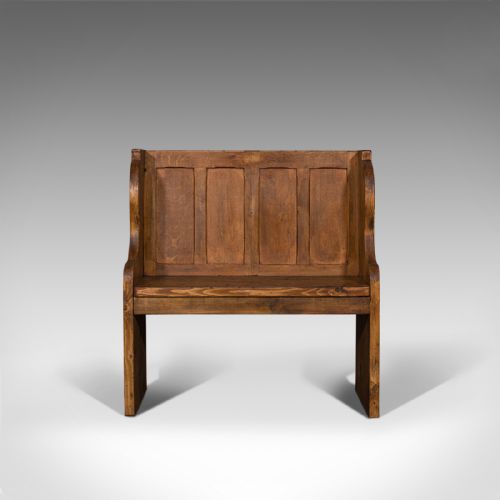 fig 1. Antique Two Seat Settle, English, Oak, Pine, Ecclesiastic, Pew, Bench, Victorian
