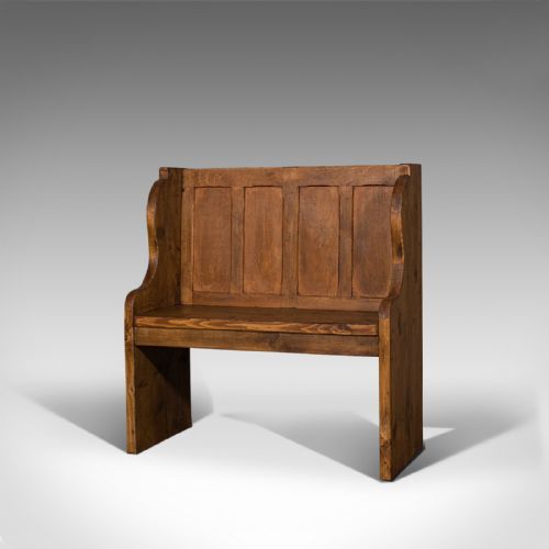 fig 2. Antique Two Seat Settle, English, Oak, Pine, Ecclesiastic, Pew, Bench, Victorian