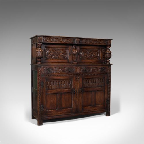 Antique Court Cabinet, English, Oak, Jacobean Revival, 1890