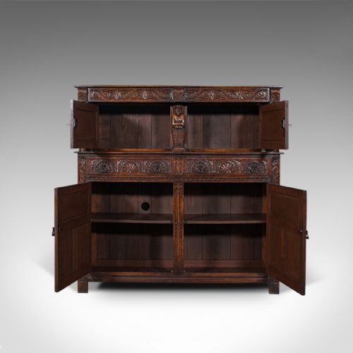 fig 2. Antique Court Cabinet, English, Oak, Jacobean Revival, 1890