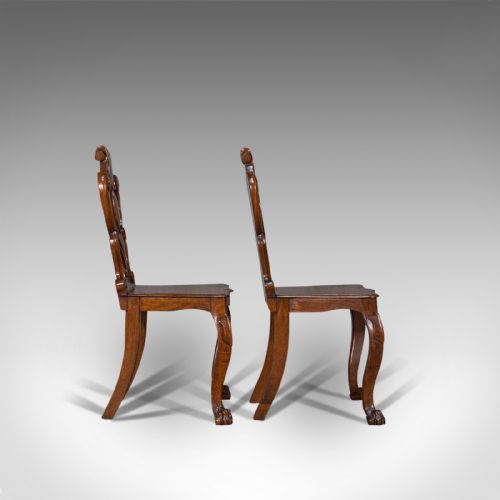 fig 3. Pair Of, Antique Shield Back Chairs, Scottish, Oak, Hall Seat, Victorian, C.1880