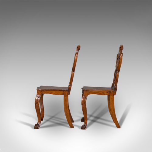 fig 4. Pair Of, Antique Shield Back Chairs, Scottish, Oak, Hall Seat, Victorian, C.1880