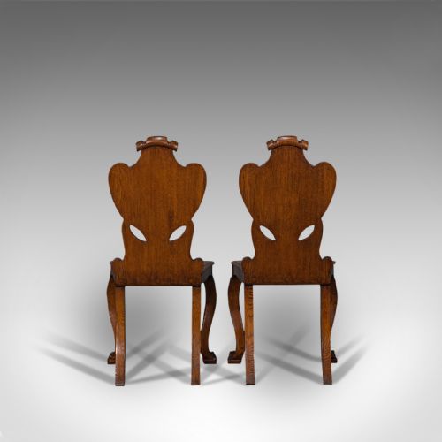 fig 5. Pair Of, Antique Shield Back Chairs, Scottish, Oak, Hall Seat, Victorian, C.1880