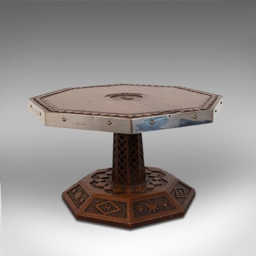 Antique Revolving Table Top Platter, Oak, Lazy Susan, Ecclesiastical, Victorian