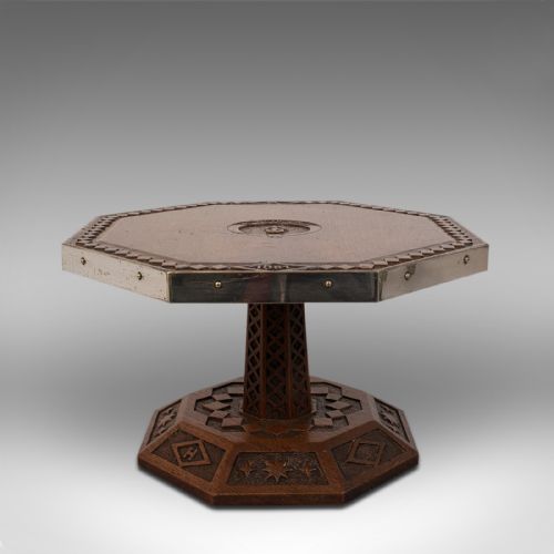 fig 1. Antique Revolving Table Top Platter, Oak, Lazy Susan, Ecclesiastical, Victorian