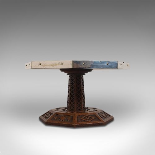 fig 3. Antique Revolving Table Top Platter, Oak, Lazy Susan, Ecclesiastical, Victorian