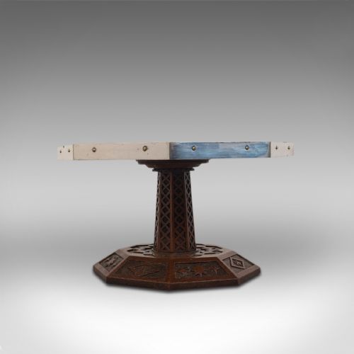 fig 4. Antique Revolving Table Top Platter, Oak, Lazy Susan, Ecclesiastical, Victorian