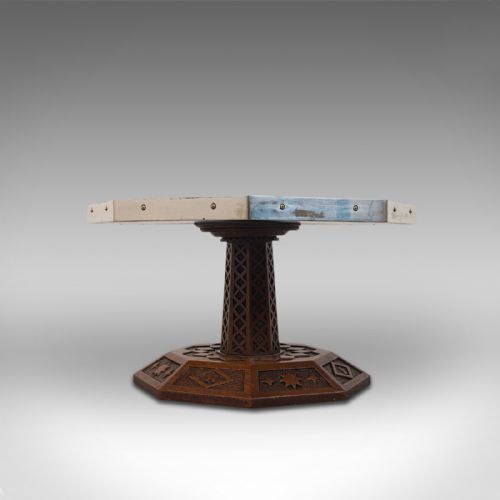 fig 5. Antique Revolving Table Top Platter, Oak, Lazy Susan, Ecclesiastical, Victorian