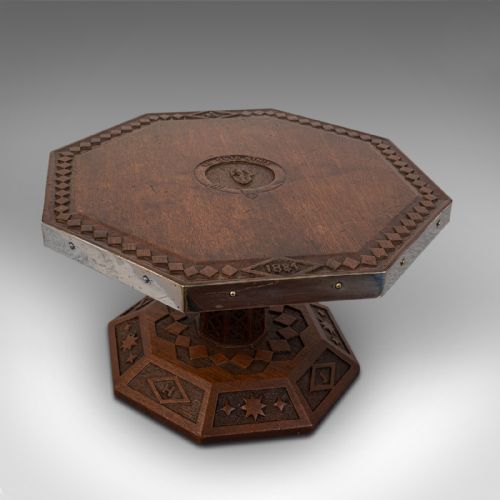 fig 6. Antique Revolving Table Top Platter, Oak, Lazy Susan, Ecclesiastical, Victorian