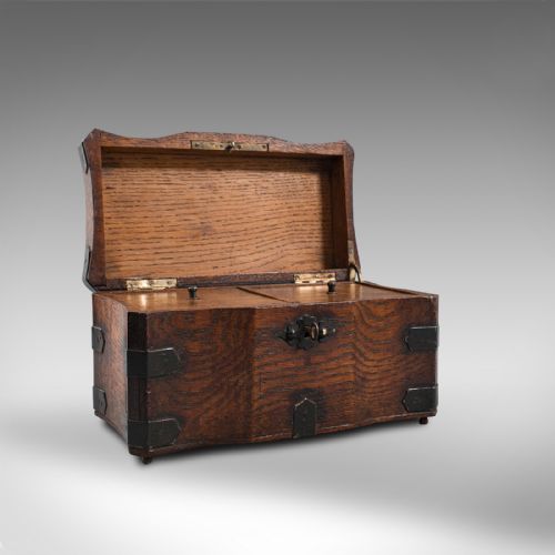 fig 1. Antique Tea Box, English, Oak, Iron, Connoisseur Caddy, Case, Georgian, C.1800