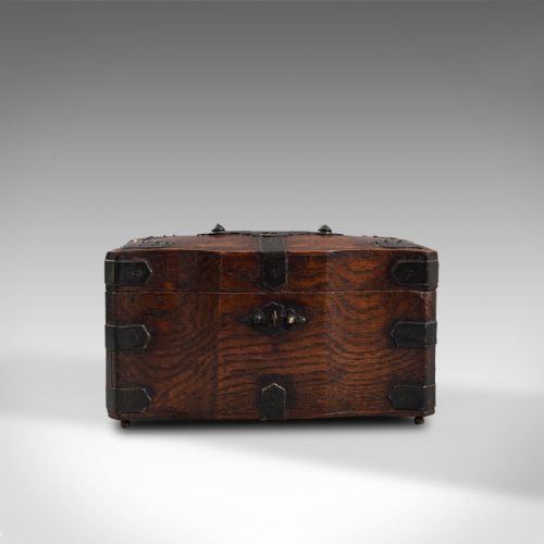 fig 2. Antique Tea Box, English, Oak, Iron, Connoisseur Caddy, Case, Georgian, C.1800
