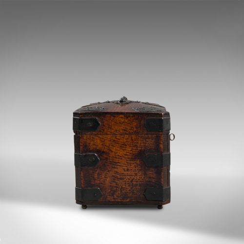 fig 4. Antique Tea Box, English, Oak, Iron, Connoisseur Caddy, Case, Georgian, C.1800