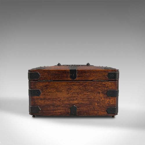 fig 5. Antique Tea Box, English, Oak, Iron, Connoisseur Caddy, Case, Georgian, C.1800
