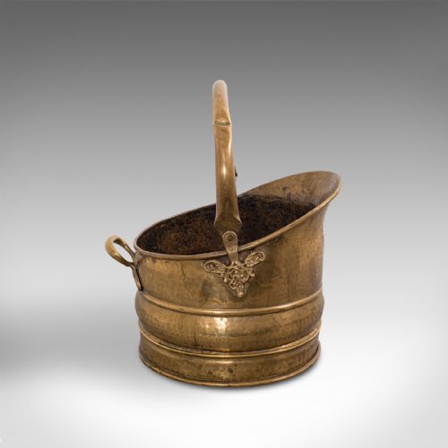 fig 1. Antique Fireside Bucket, English, Brass, Coal, Log, Scuttle, Victorian, C.1900