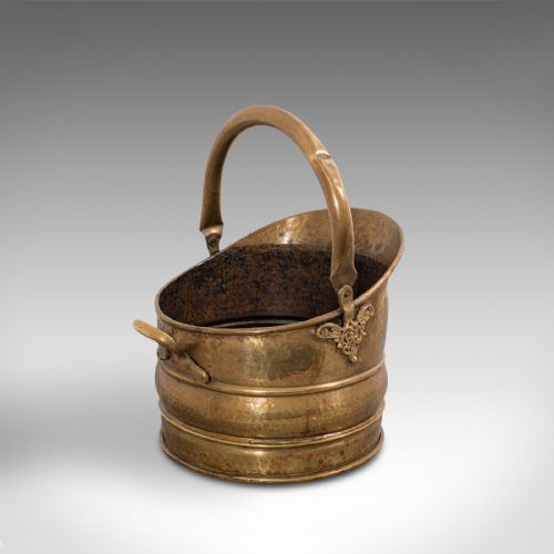 fig 2. Antique Fireside Bucket, English, Brass, Coal, Log, Scuttle, Victorian, C.1900
