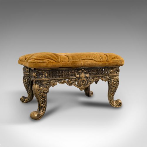 Antique Decorative Footstool, Italian, Gilt, Stool, Baroque Revival, Circa 1900