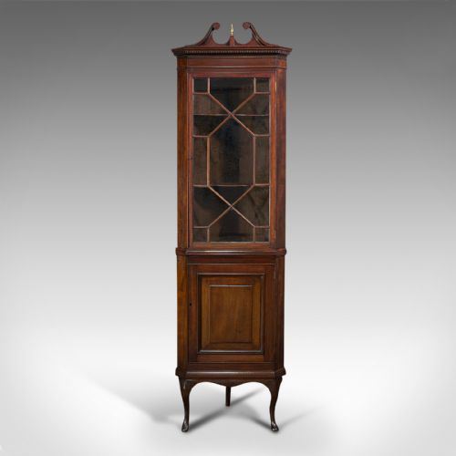 fig 1. Rare, Tall Antique Corner Cabinet, Mahogany, Cupboard, Georgian Revival, C.1880